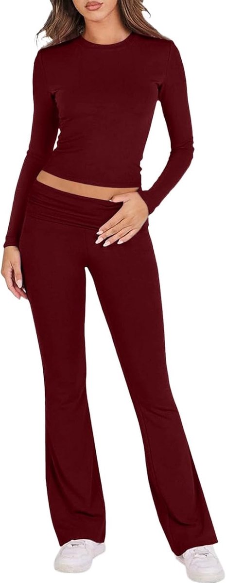Gebreide broek, bovenstuk met lange mouwen, outfit voor de zomer, effen, smalle pasvorm, comfortabel