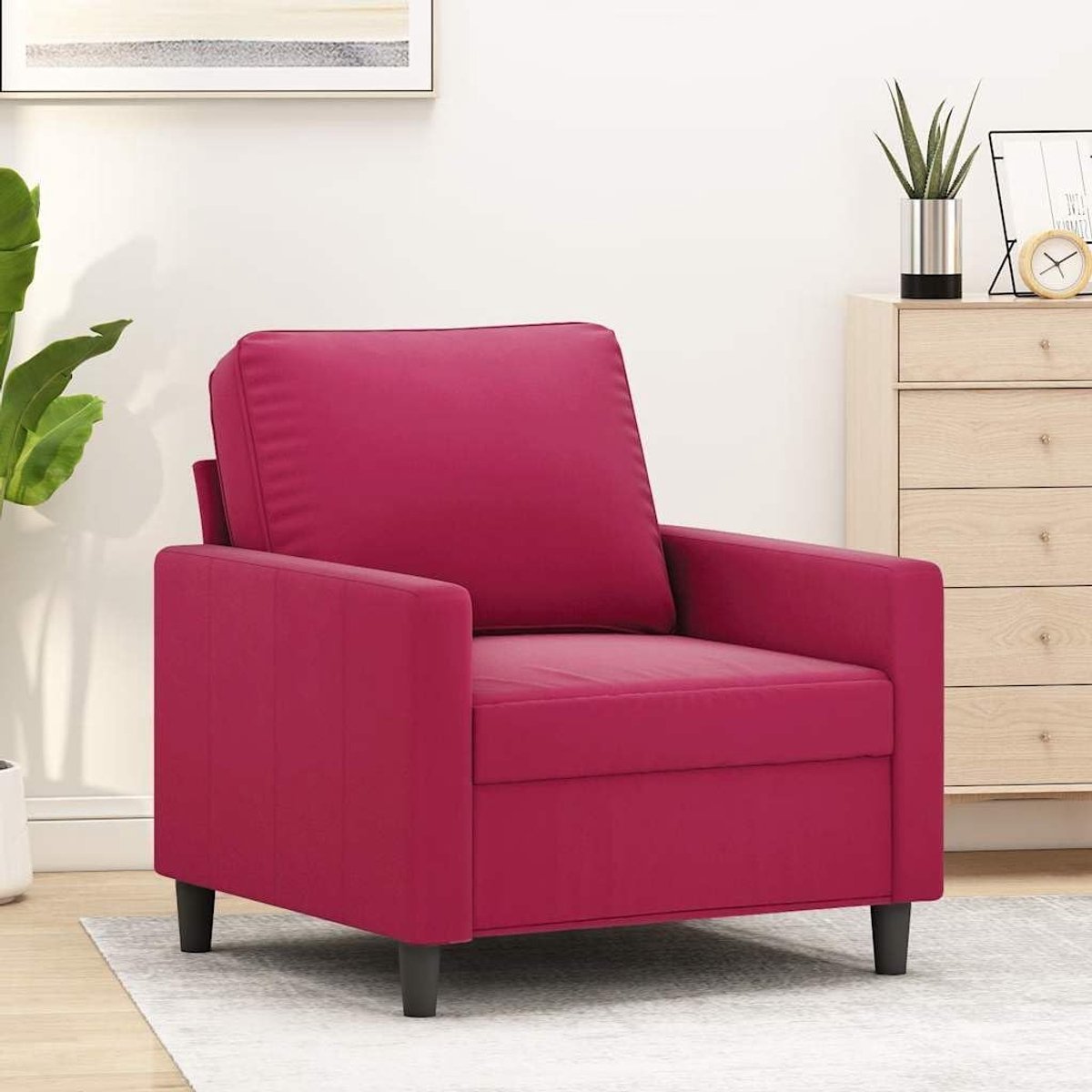 Wijnrood 60 cm fluweel, zachte velours bekleding, robuust metalen frame, comfortabele bekleding voor ontspanning, lezen en televisie, moderne woonkamerstoel