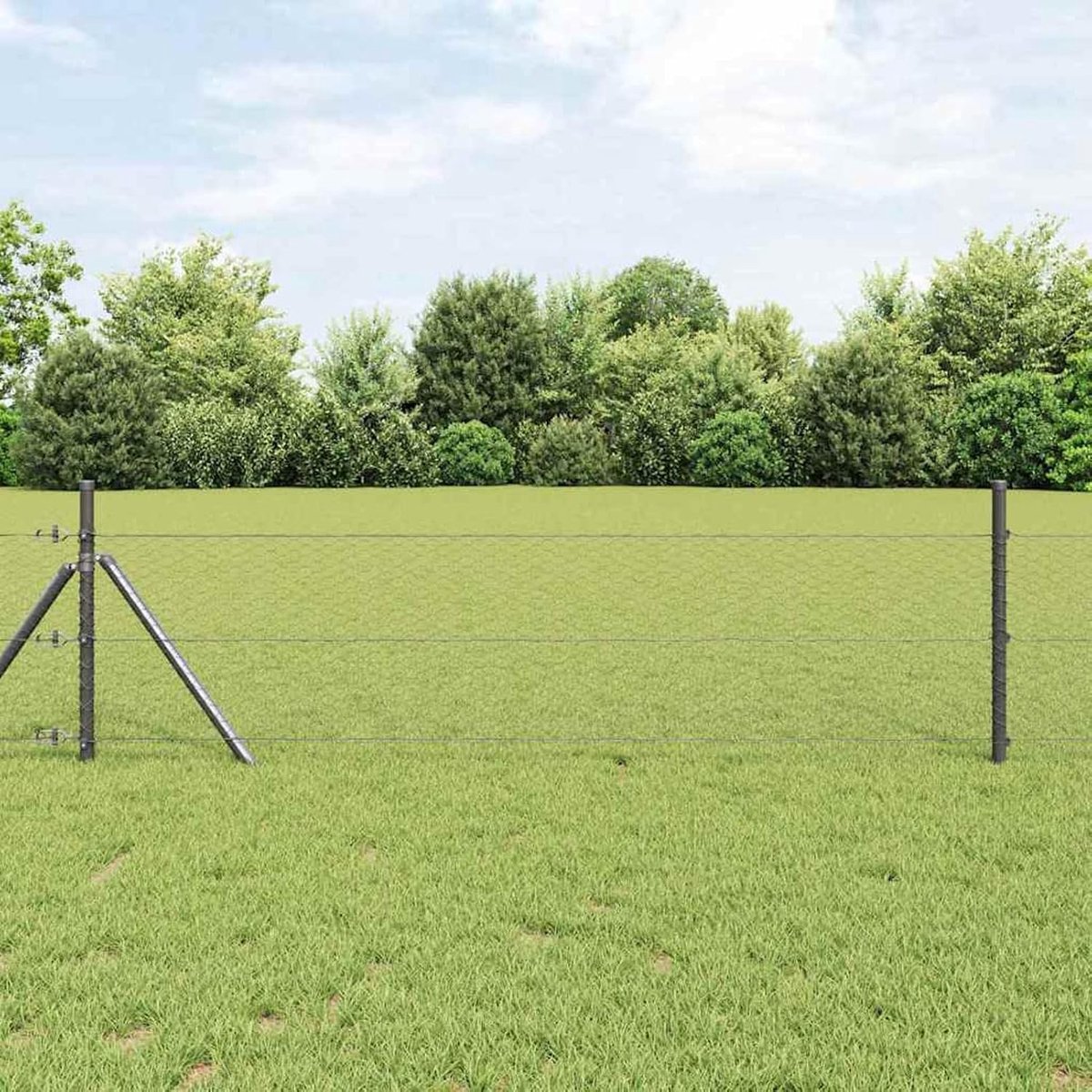 Palen 7 stuks grijs Ø 32 mm 100 cm verzinkt staal stabiele stalen palen voor tuinhekken landbouw wilgennetten kippendraad 3352766
