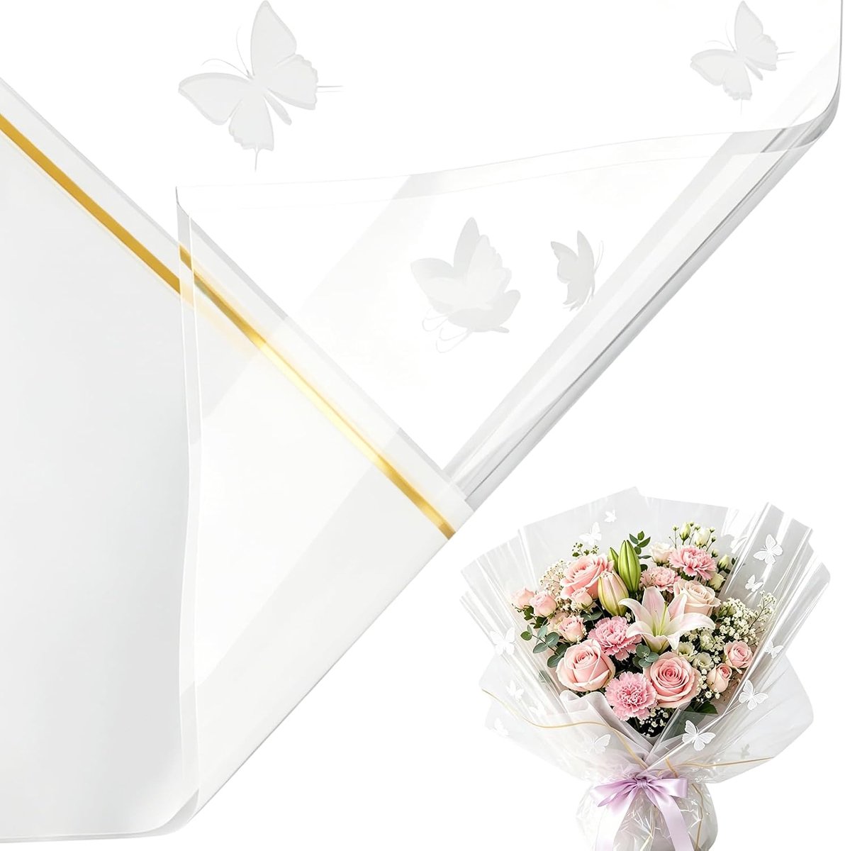 20 vellen doorschijnend bloemeninpakpapier met witte vlinderprint, waterdicht bloemeninpakpapier, bloemistverpakkingspapier voor bruiloft, verjaardagsbenodigdheden