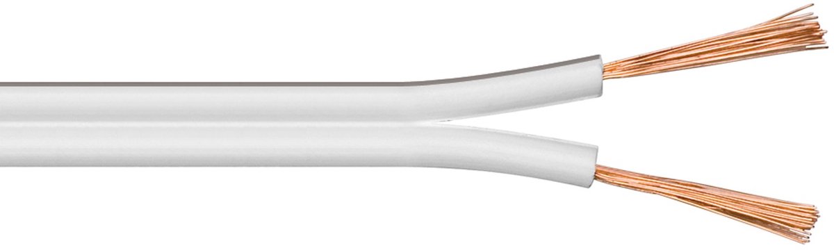 Image of Goobay Luidsprekerkabel 50 m wit, 2 x 0,5 mm² OFC-koper, flexibele PVC-mantel met polariteitsmarkering, voor hifi en home cinema
