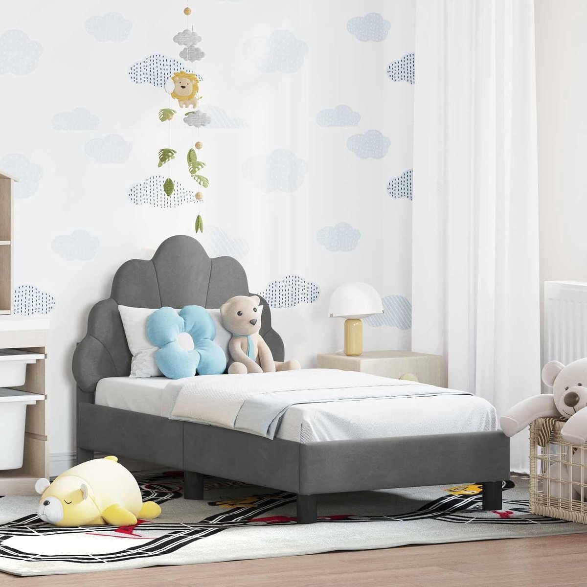 peuterbedframe modern hoofdbord donkergrijs 70 x 140 cm