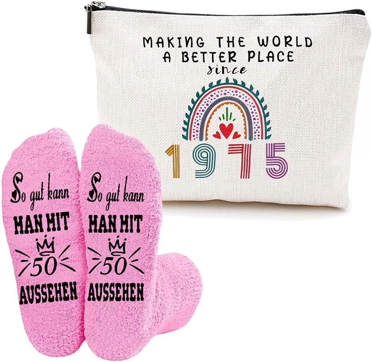 2 Stuks Verjaardag Cadeauset Make Up Tas En Antislip Sokken Toilettas Cosmetica Tas Verjaardagsgeschenk Dames Grappige Sokken Huissokken Cadeau Voor Moeder Vriendin Zus (1975)
