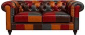 Chesterfield Bank - 2 Zits - Multicolor - Patchwork - Leer - Sofa - Chesterfield Bankstel