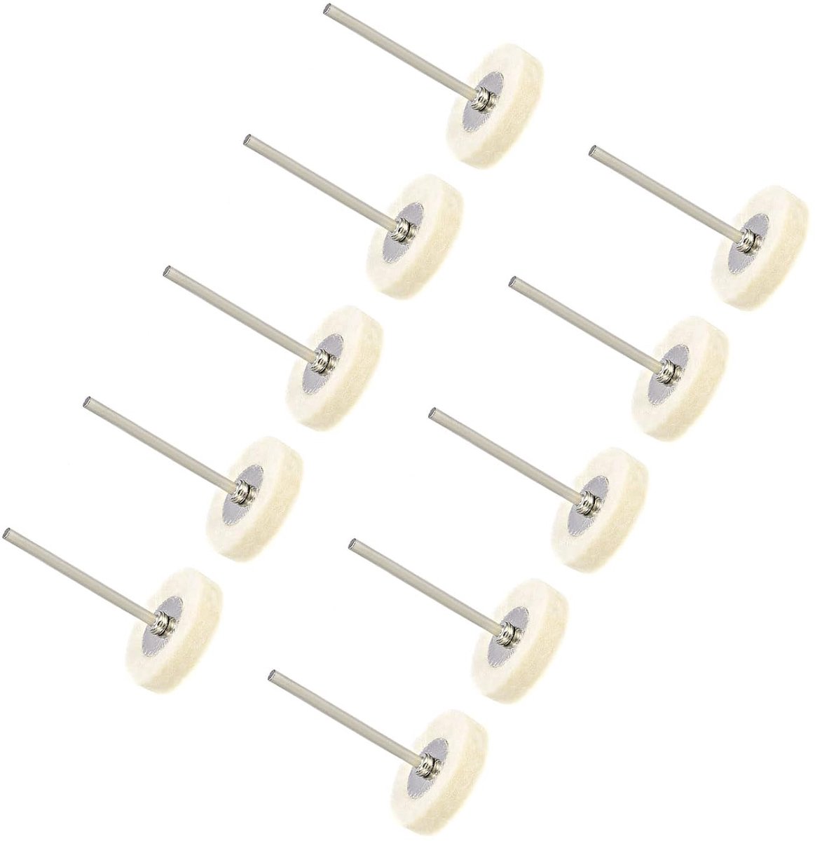 Mini wolvilt swabbelwiel bal 25 mm diameter. 5,5 mm dikte 2,35 mm schacht wit rond polijsten kit - (gebruik: voor draaistaaf gereedschap) 10 stuks