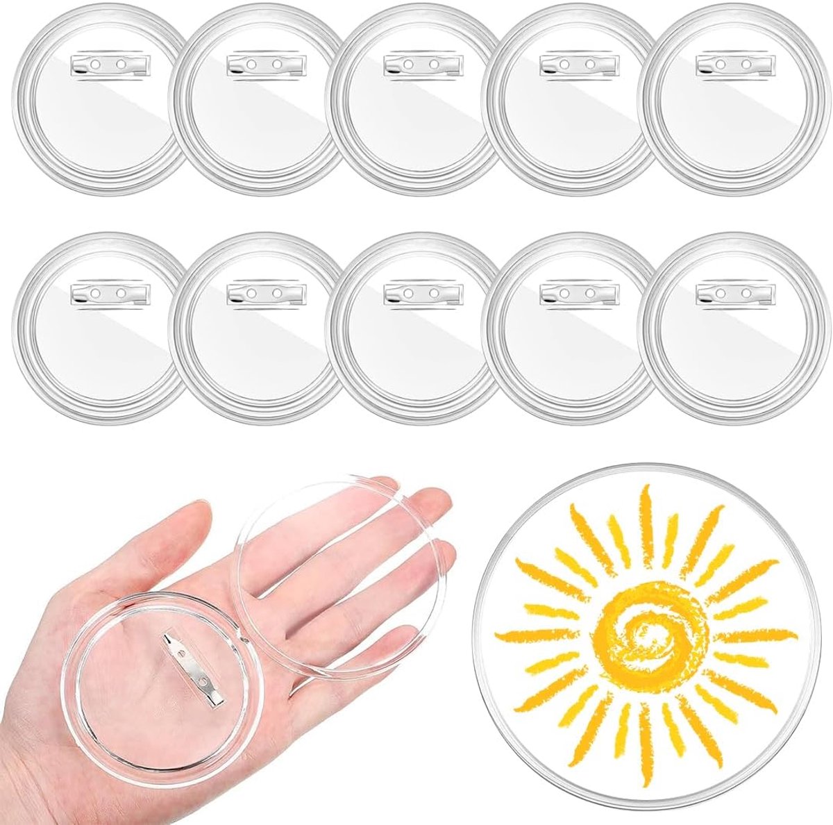 10 stuks gepersonaliseerde reversspelden, ronde reversspelden, gepersonaliseerde buttons, broches, ronde badges, voor doe-het-zelf gepersonaliseerde broches, Ø 58 mm