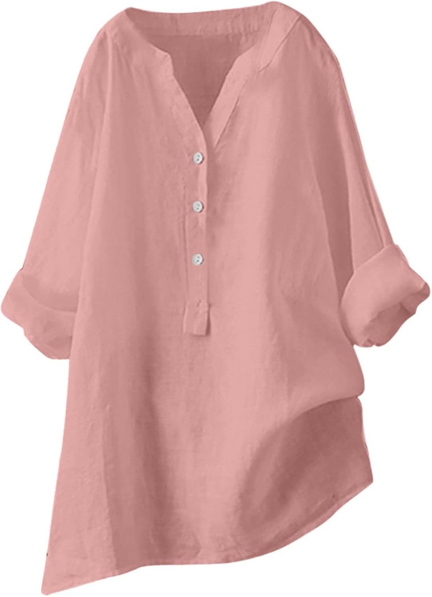 Lange blouse zomer, knoopsluiting, oversized, katoen/linnen, ademend