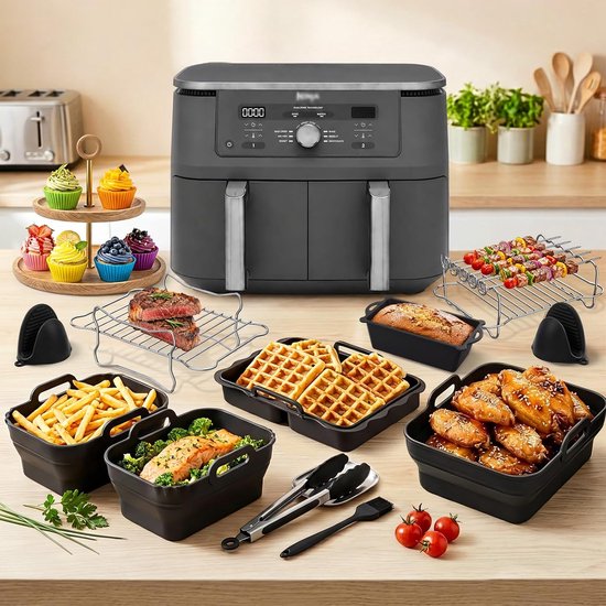 Accessoires voor Airfryer Foodi Max Dual Zone AF400EU 9,5 l, opvouwbare siliconen vorm, accessoires set, herbruikbare ovenschaal, inzetstuk voor Airfryer AF400EU / DZ400EU — afbeelding 3