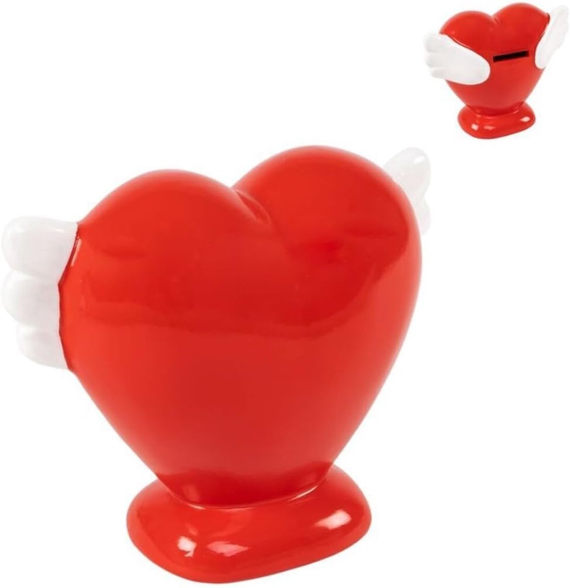 spaarpot hart met vleugels, keramiek, rood, 15,7 x 9,8 x 12,5 cm, cadeau voor Valentijnsdag en jubileum