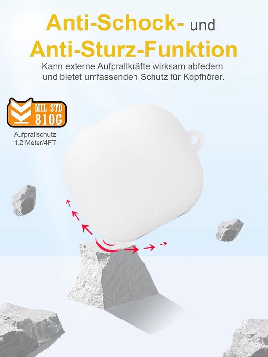 Soundcore Liberty 5 van Anker Wireless Headphones, zachte siliconen beschermhoes, huidvriendelijk etui met karabijnhaak, volledige bescherming, wit — afbeelding 3