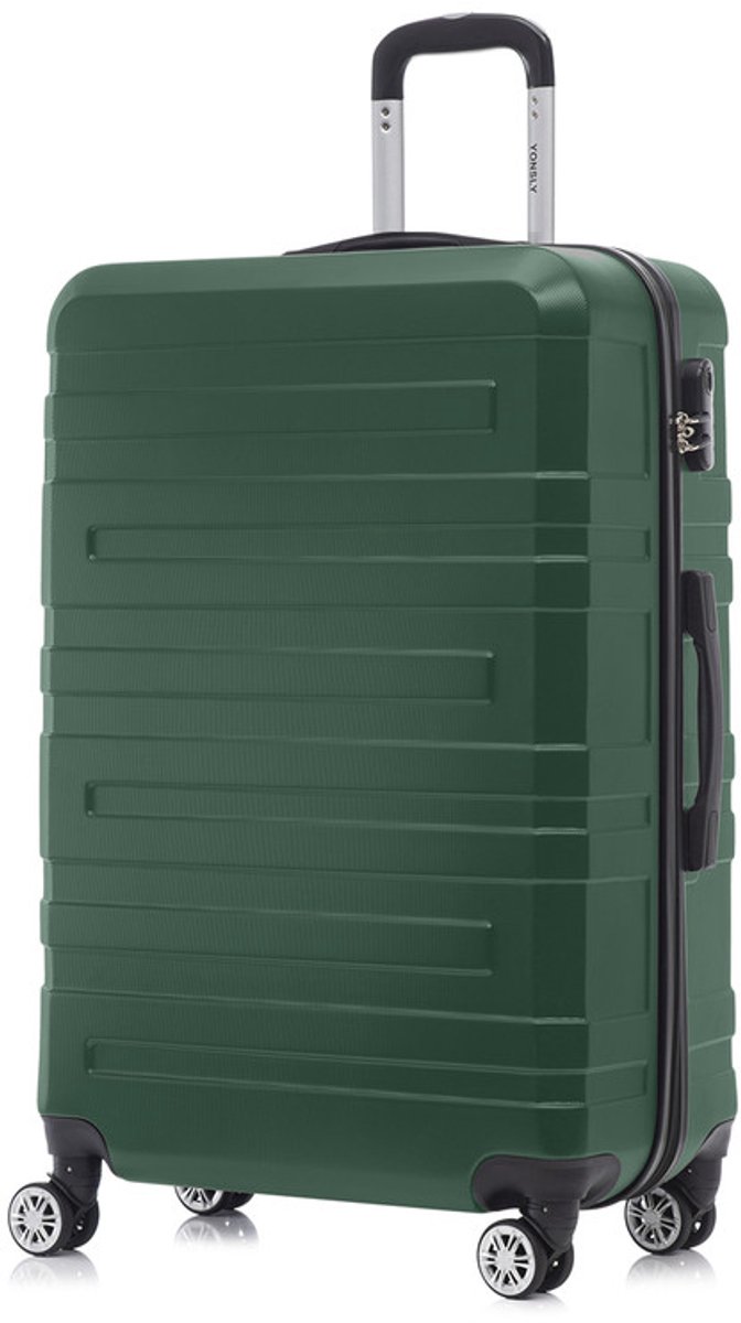 YONSLY Handbagage Koffer - 76 x 49 x 29 cm - 98 L - Cijferslot - 360° Draaibare Wielen - Grote Trolley - Donkergroen