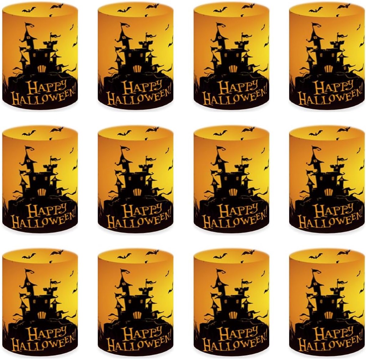 12 stuks Halloween tafellantaarns, pompoen, vleermuis, heks, spinnennet, Halloween-decoratie, feest, binnen en buiten, kaarsen, tuin, verjaardagsfeest voor kaarsen of kaarsen