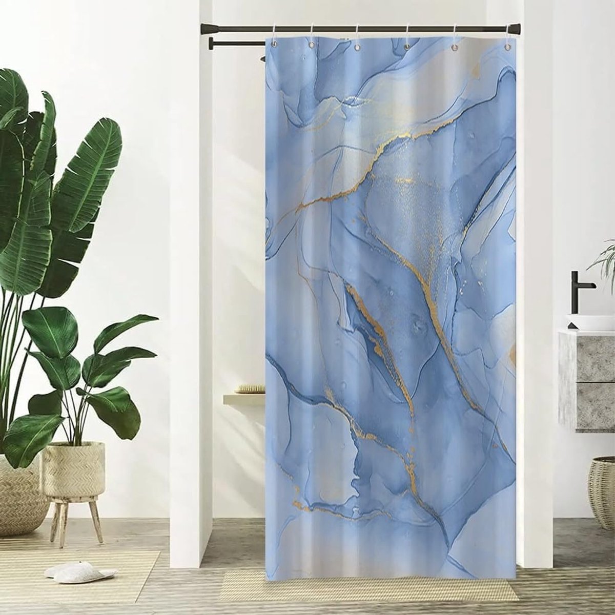 90x180cm Marmeren Douchegordijn Wit Grijs Blauw Gouden Stipjes Waterdichte Polyester Badkamergordijn Luxe Modern Esthetisch Artistiek Wasbaar Schimmelwerend Badkamer Decoratief Stof