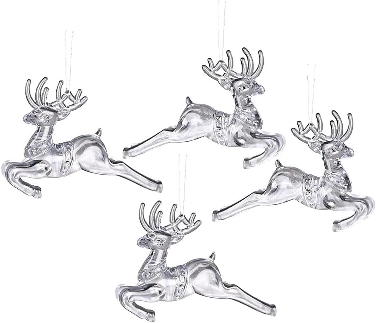 Kunstkerstboom 4 stks transparante sneeuwvlok herten hanger kerstfeest decoratie kerstboom decor opknoping ornamenten Nieuwjaar geschenken (Color : Flying deer 4pc)