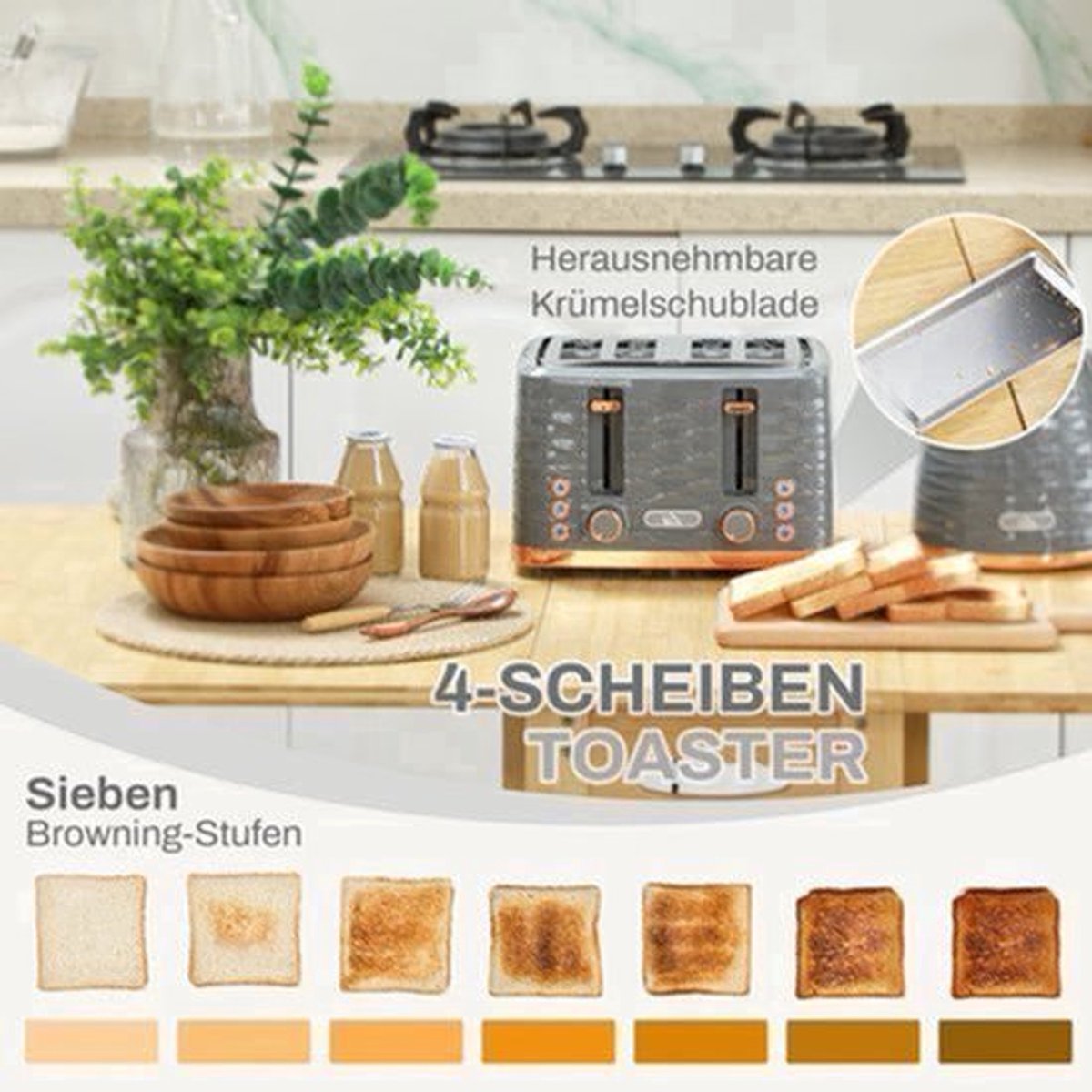 2-in-1 Broodrooster en Waterkoker – Toaster – Kettle – Ontdooien – Opwarmen – Grijs – 7 Bruiningsniveaus – Compact Design