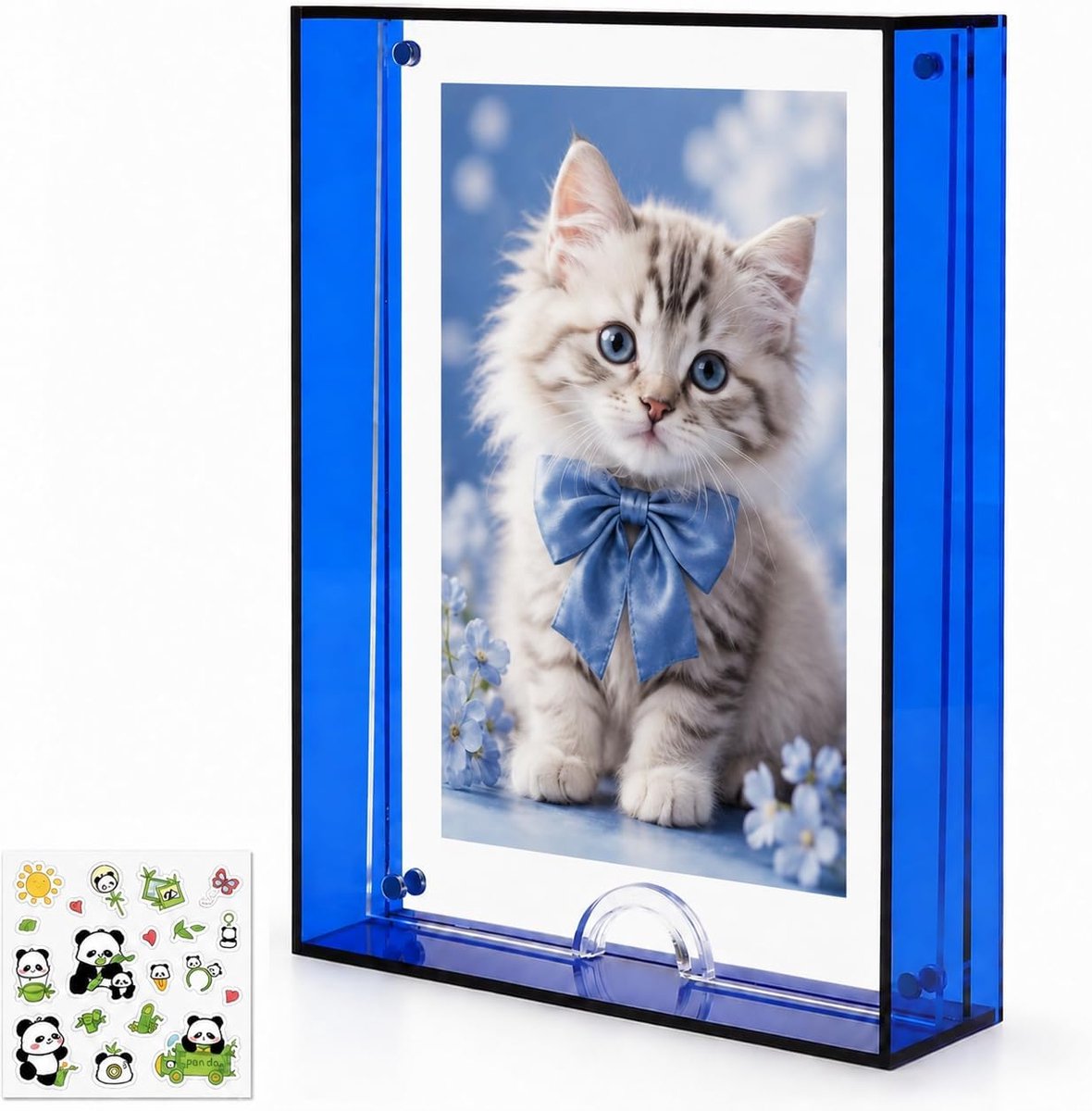 15 x 20 cm acryl fotolijst, decoratieve tafellijst, neonkleurige zwevende fotolijst, neonblauw, magnetische fotolijst, 12,7 x 15,2 cm, acryl displayframe voor wandmontage en desktop, blauw