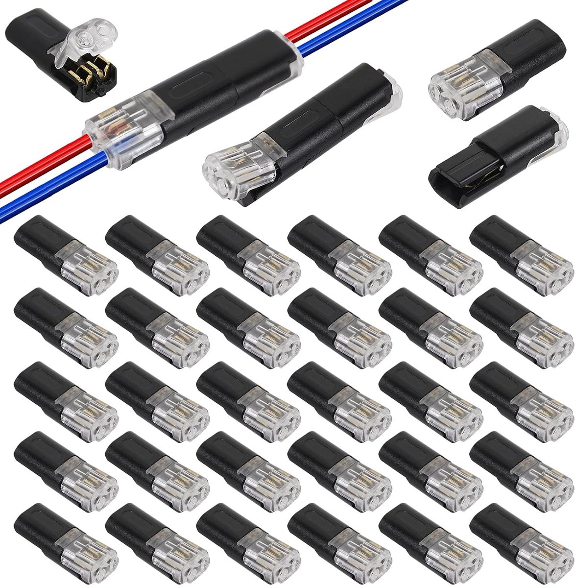 Waterdichte 2-Pole Kabelconnectoren, 30 Stuks, Snelle Verbinding voor 12V LED Verlichting en Kabels van 18-22 AWG