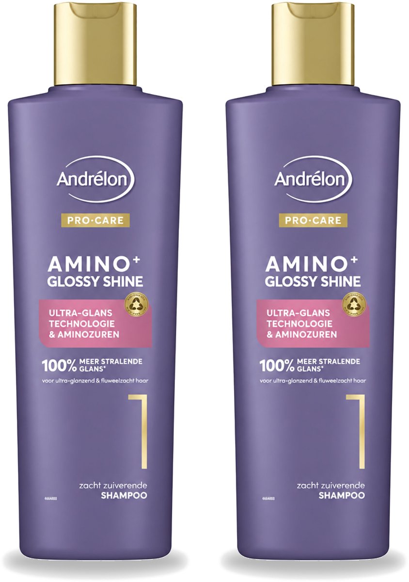 2 x Andrélon – Shampoo – Pro Care Amino+ Glossy Shine – 250 ml - Bulkverpakking - 2 stuks