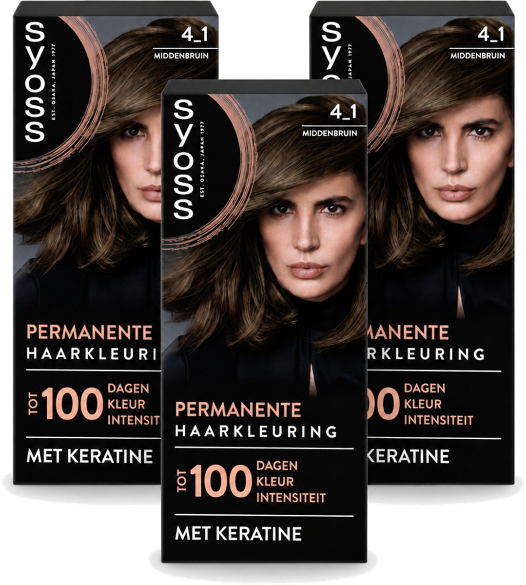 3 x SYOSS - Coloration 4-1 Middenbruin - Haarverf - Grijsdekking - Vermindert Haarbreuk - Voordeelverpakking - 3 stuks