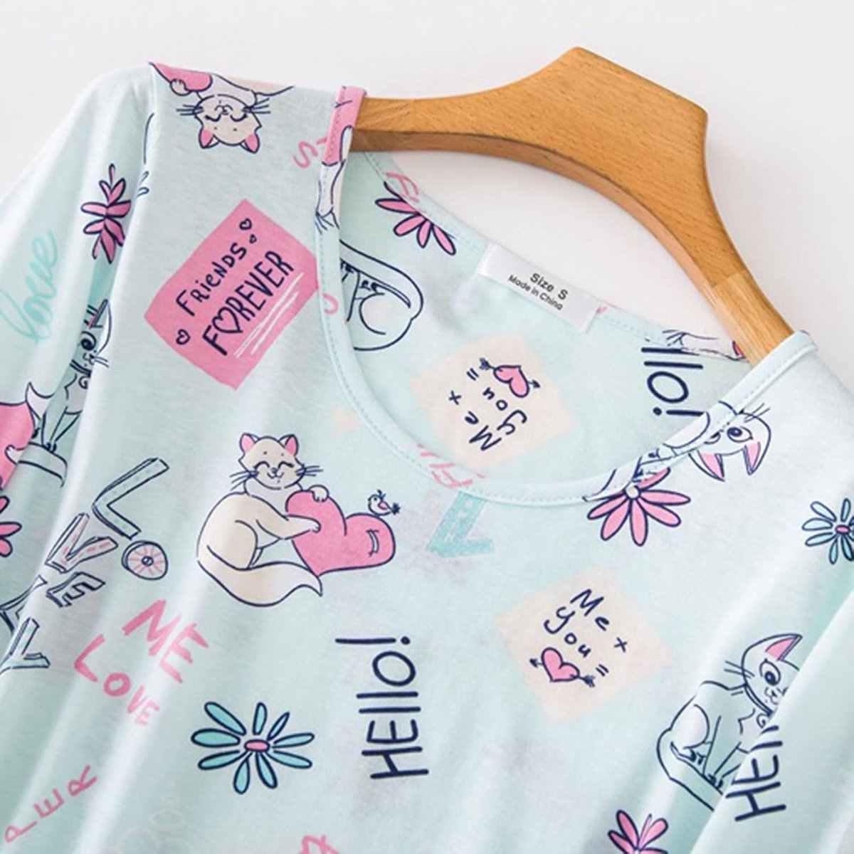 Pyjama voor dames, zomer, katoen, licht, grote maat, nachthemd, bedrukt,