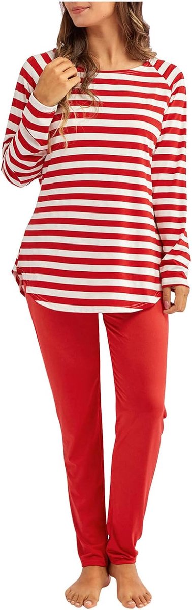 Pyjama voor dames, zomer, katoen, licht, lange mouwen, pyjama, dames, zomer, katoen, licht, broek, nachtkleding, geruit, slaapkleding, thuis en casual, zachte en ademende kleding, baggy casual kleding