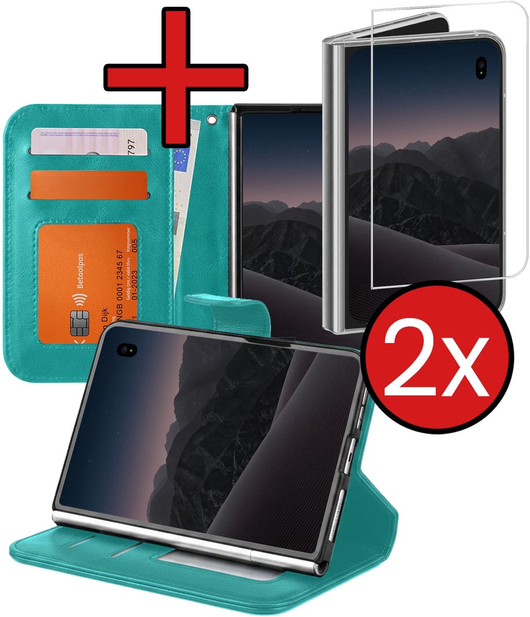 Hoesje - Met 2x Screenprotector - Geschikt voor Apple iPhone Duo - Luxe Pasjeshouder - Flip Case - Bookcase Portemonee - Kunstleer Book Case - Flipcase Hoes - Book Cover - Walletcase - Portemonneehoes - Telefoonhoes - Turquoise