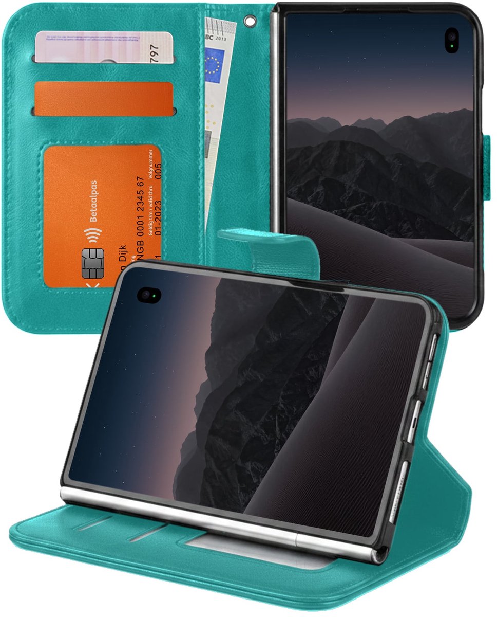 Hoesje - Geschikt voor Apple iPhone Duo - Luxe Bookcase - Walletcase Hoes - Portemonnee - Cover - Telefoonhoes - Turquoise