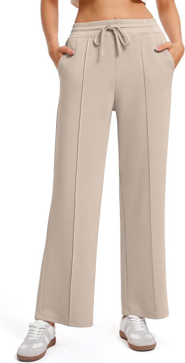 Joggingbroek voor dames, hoge taille, sportbroek met wijde pijpen, elastische tailleband, broek met zakken