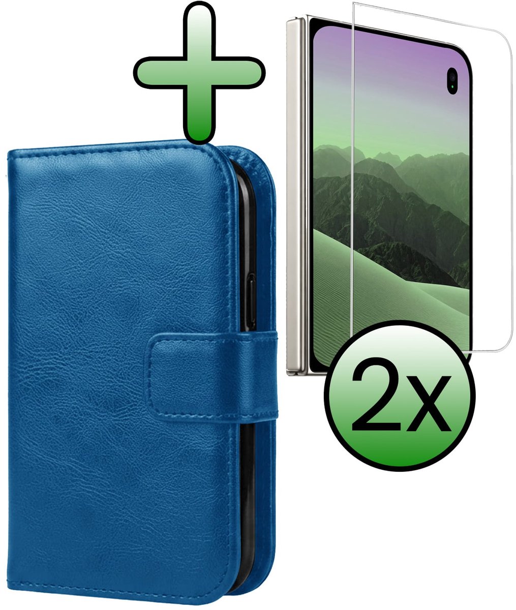 Hoesje Met 2x Screenprotector - Geschikt voor Apple iPhone Duo - Luxe Pasjeshouder - Bookcase Portemonee - Flip Case - Kunstleer Book Case - Flipcase Hoes - Book Cover - Walletcase - Portemonneehoes - Donkerblauw