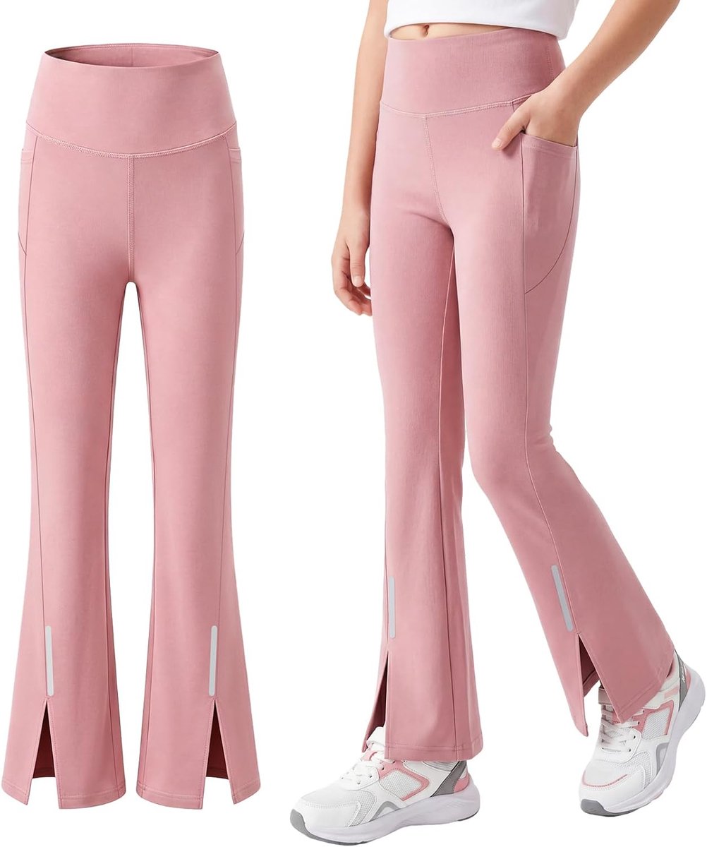 sportlegging voor meisjes met UPF 50-zonbescherming, flared broek met reflecterende strepen en zakken, ademende dans- en trainingslegging, lichte broek voor 7-15 jaar