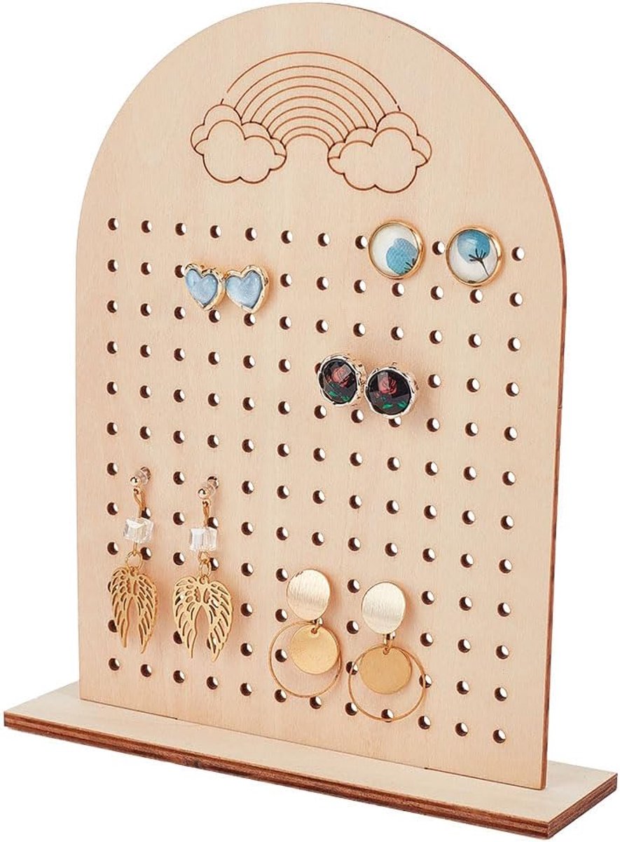 Oorbellenhouder 144 gaten - Houten pegboard - Regenboogpatroon - Sieradenorganizer - Voor persoonlijk gebruik