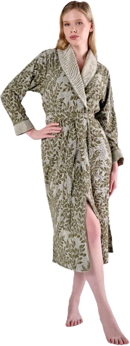 Badjas van Katoen en Bamboe, Groene Bloemenprint, Zachte Ochtendjas met Riem, Ademend en Comfortabel, Maten M tot 4XL