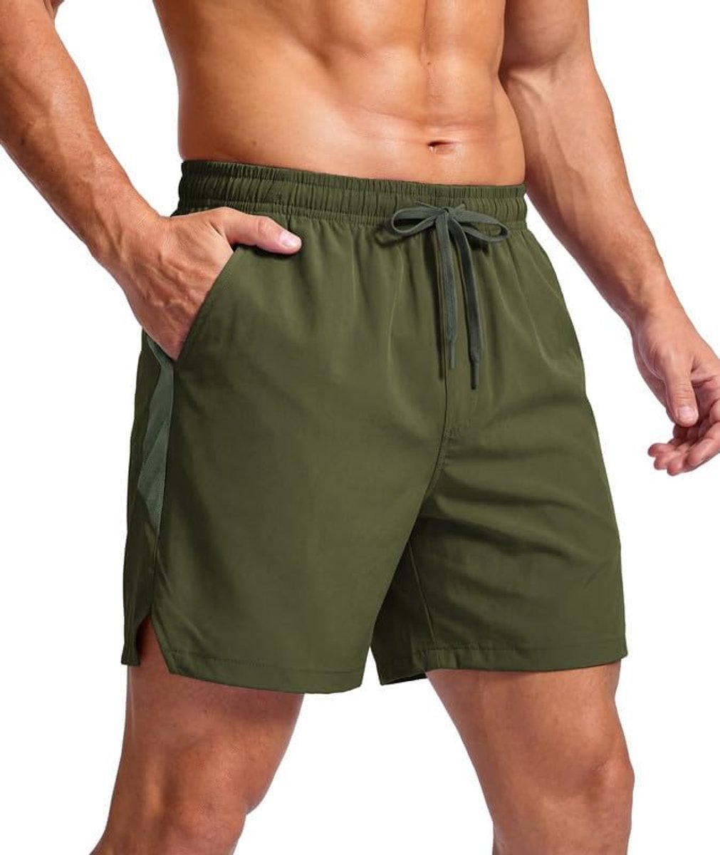Korte broek voor heren, sneldrogend, sportbroek met ritssluiting, elastische shorts voor heren, voor tennis, hardlopen, gym, outdoor en zomer