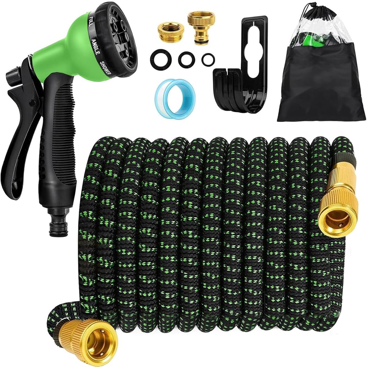 Tuinslang, uittrekbaar, 23 m, met 8 irrigatiefuncties, oprolbare tuinslang van polyester 2700D, aansluitingen 1/2 inch, 3/4 inch en universeel voor waterkraan inbegrepen