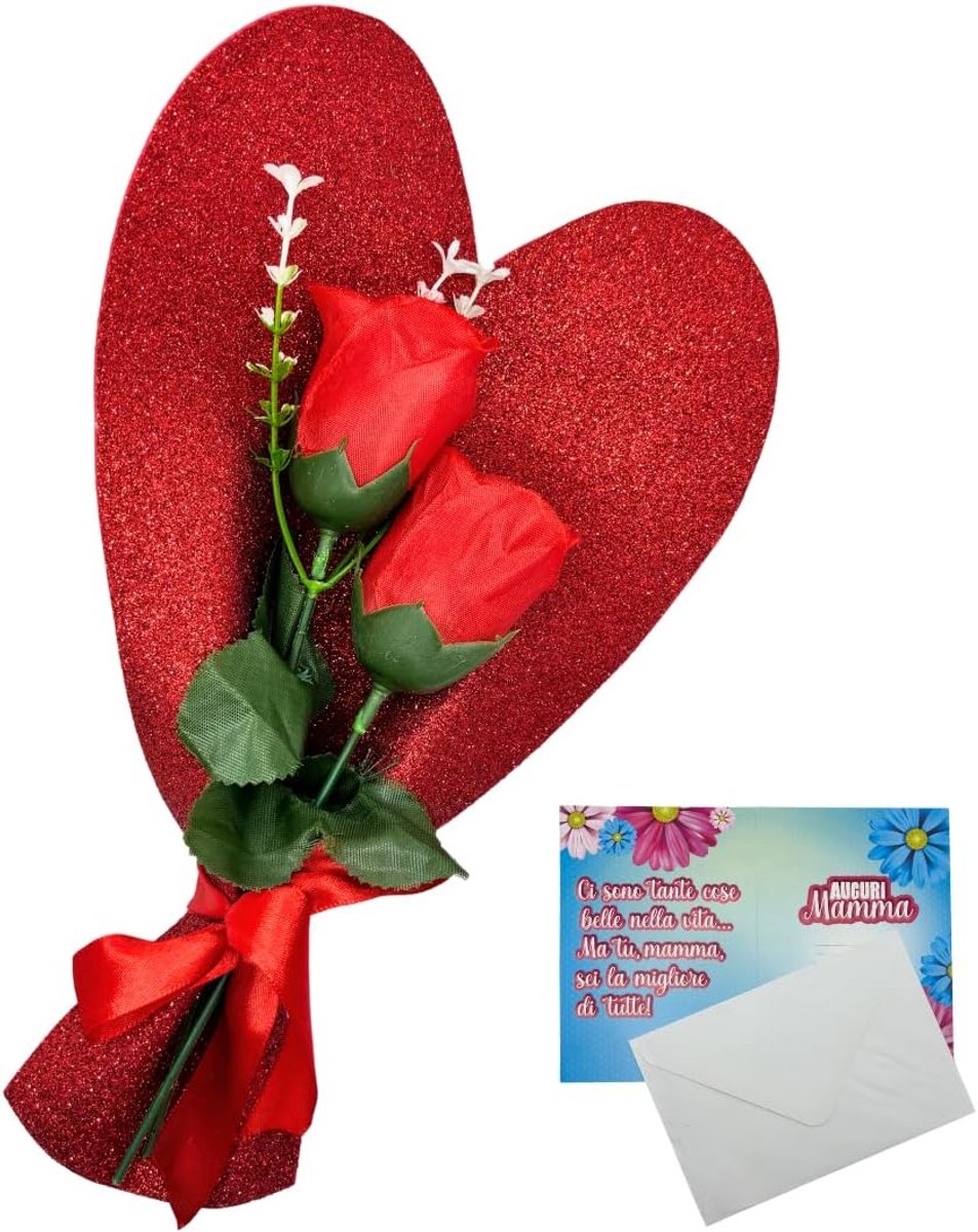 Moederdag Boeket In Rood Glitter Handwerk Gepersonaliseerde Wenskaart In Geschenkdoos DW005