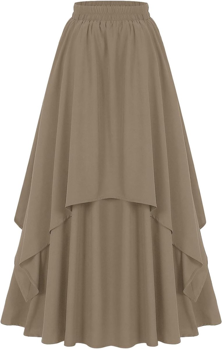 Damesrok, hoge taille, geplooid, uitlopend, lang, vloeiend, zomer, A-lijn, licht, ademend, vakantie, casual, effen, zacht, A142
