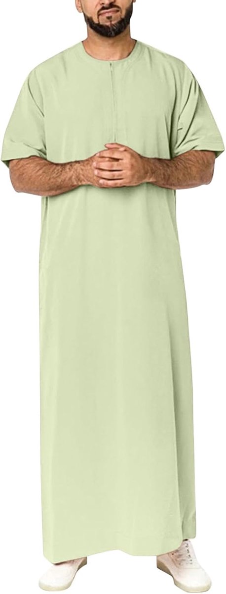 Heren thobe kaftan lange mouwen islamitische abaya moslim met zakken gebedskleding robe lang Arabisch linnen A27