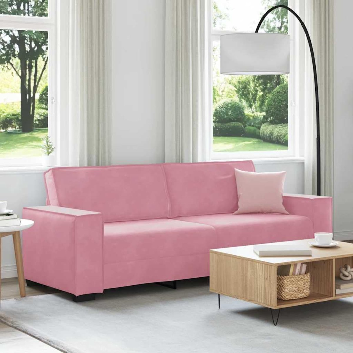 3-zitsbank in roze, 180 cm breed, fluwelen bekleding, zacht en comfortabel gestoffeerde meubels met robuust houten metalen frame en brede armleuningen, voor woonkamer, kantoor