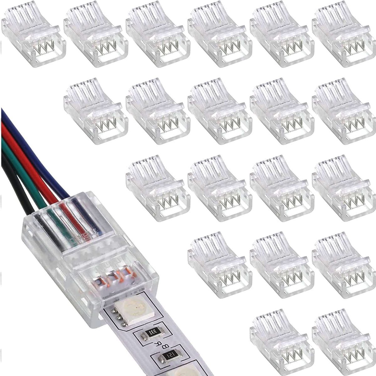 Stripconnectoren 4 Pin - 10 mm - Soldeervrij - Voor RGB 5050 LED Strip - 5 V, 12 V, 24 V