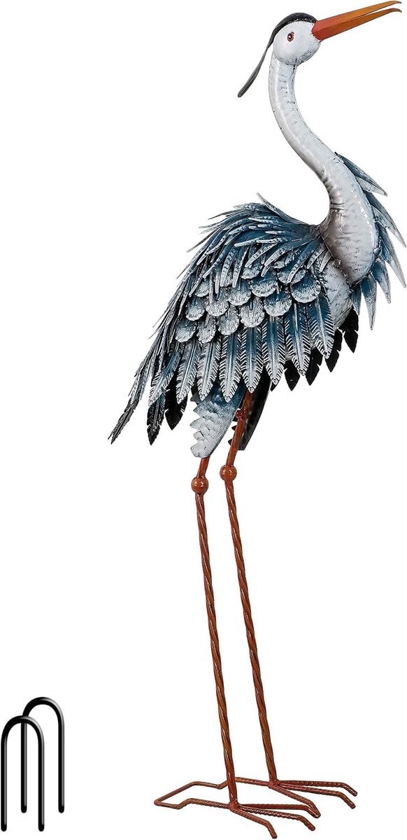 Tuindecor blauwe reiger sculpturen en standbeelden decor, 73,8 cm kust metalen kranen Decoy voor buiten tuin kunst patio vijver zwembad gazon decoraties, geschenken voor vader