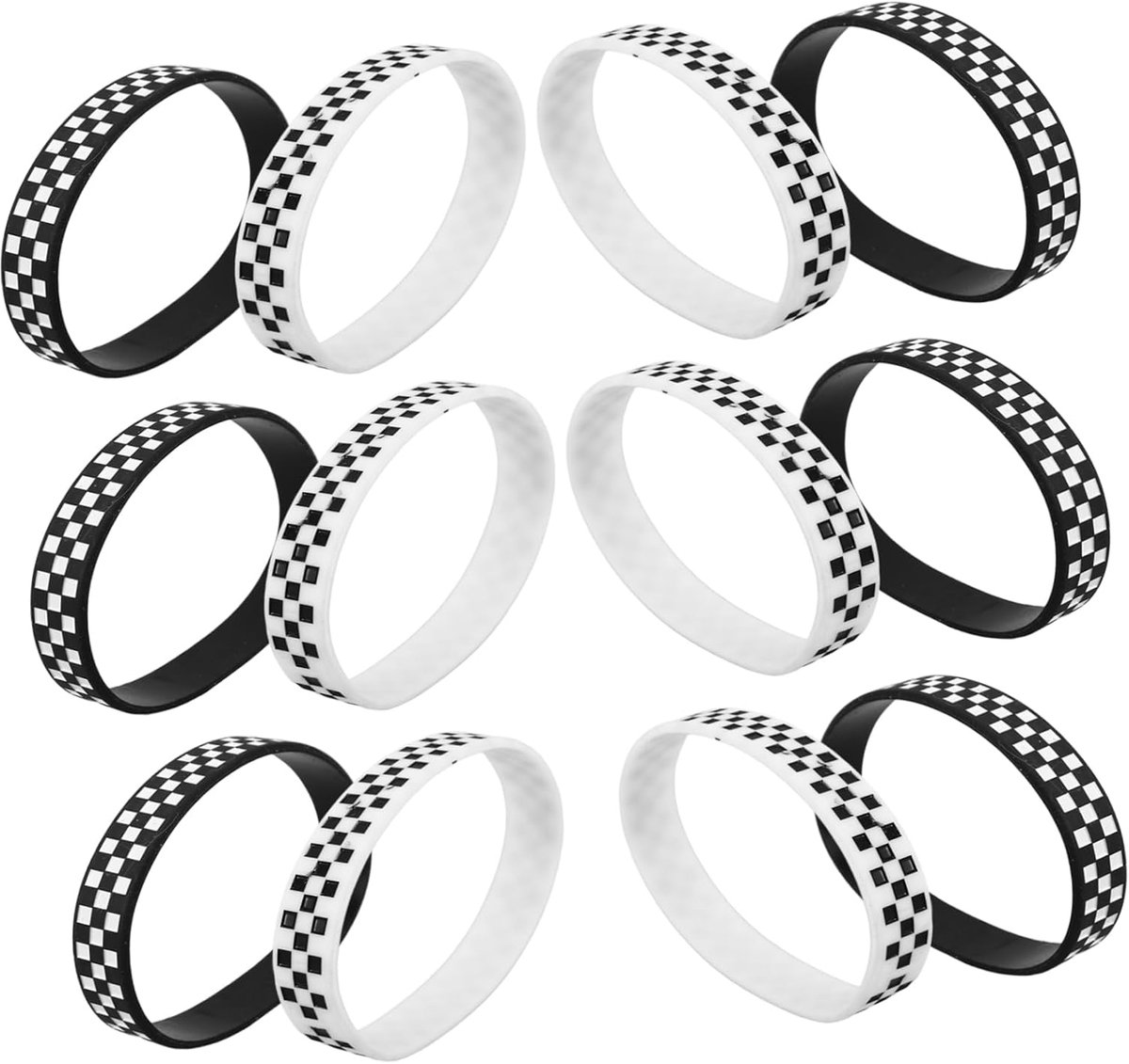 12stuks Racing Thema Party Silicone Polsbandjes Zwart-wit Geblokt Voor Sportevenementen Stijlvolle Plaid Decoratie Voor Feesten Activiteiten