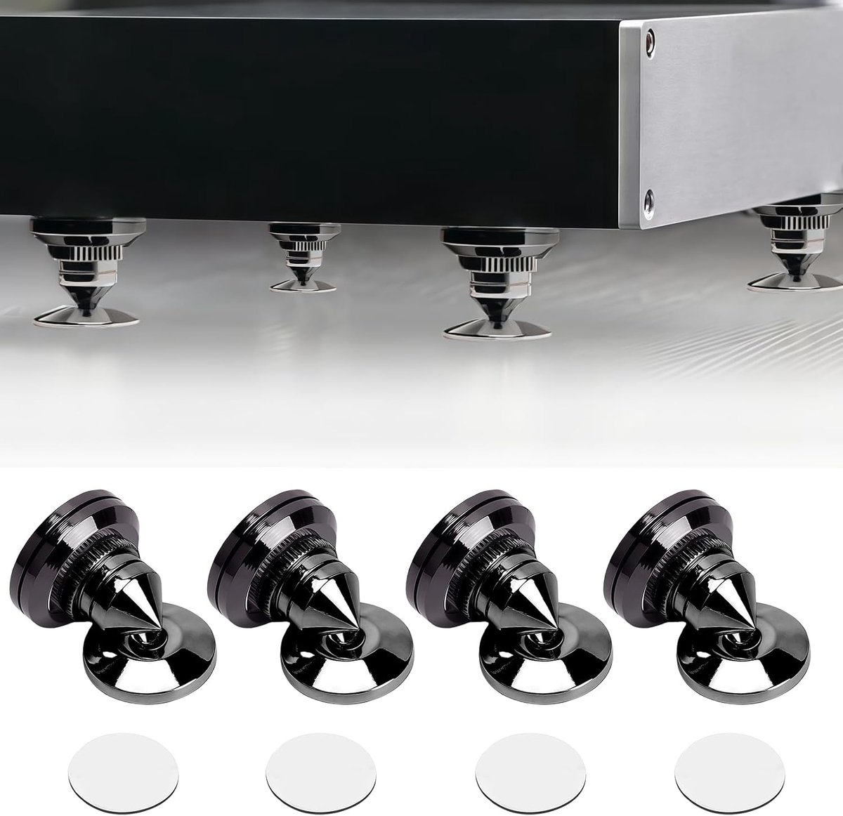 Spikes: luidsprekerspikes met 8 antislipmatten en 4 basispads, anti-vibratie-luidsprekerstandaard, hoogte niet verstelbaar, luidsprekerspiks voor hifi-apparaten, luidsprekers