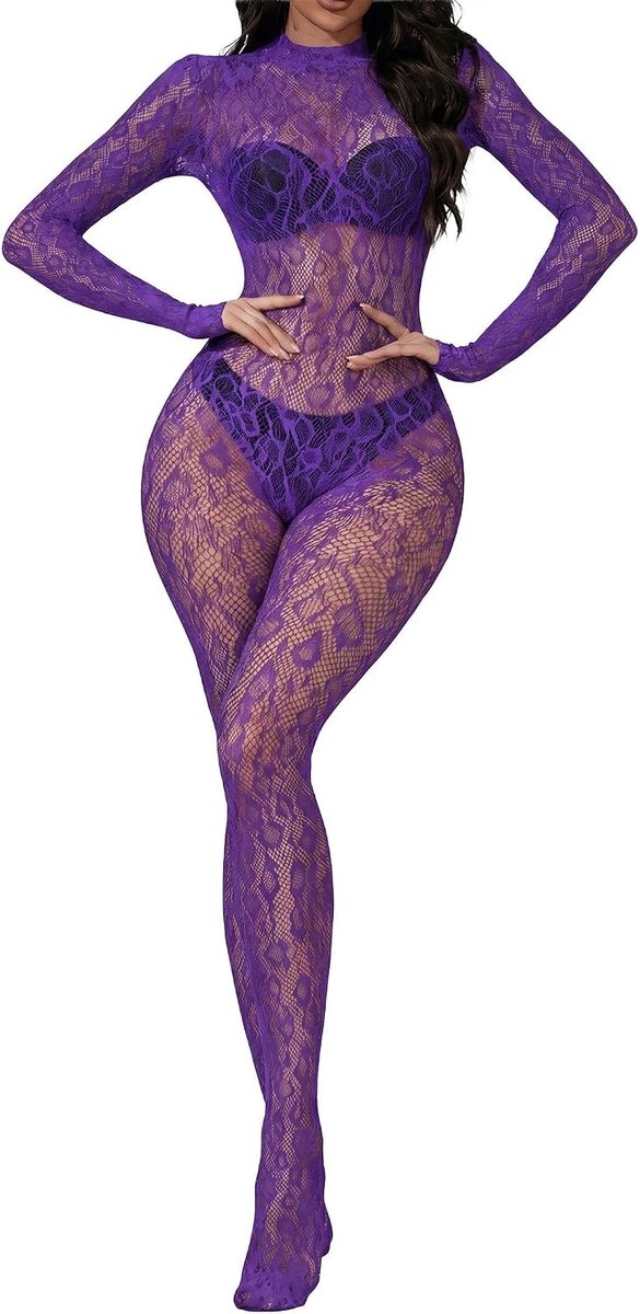 Visnet Bodysuit Kant Leopard Jumpsuit Volledig Lichaam One Piece Mesh Lingerie Feest Club