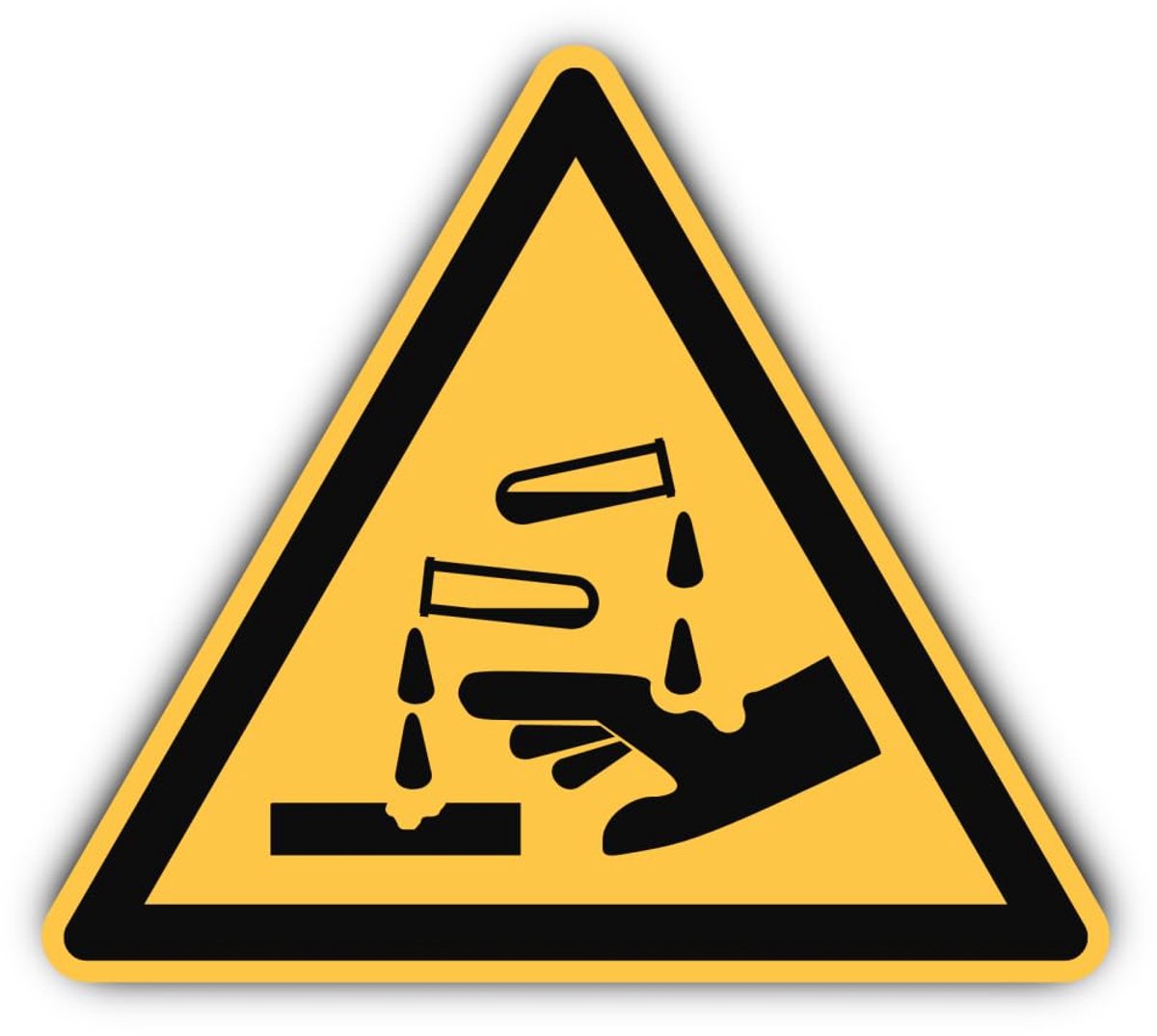 Waarschuwing voor bijtende stoffen: W023 - DIN EN ISO 7010 / ASR A1.3 - Stickers: Ø 20 cm, 1 stuk