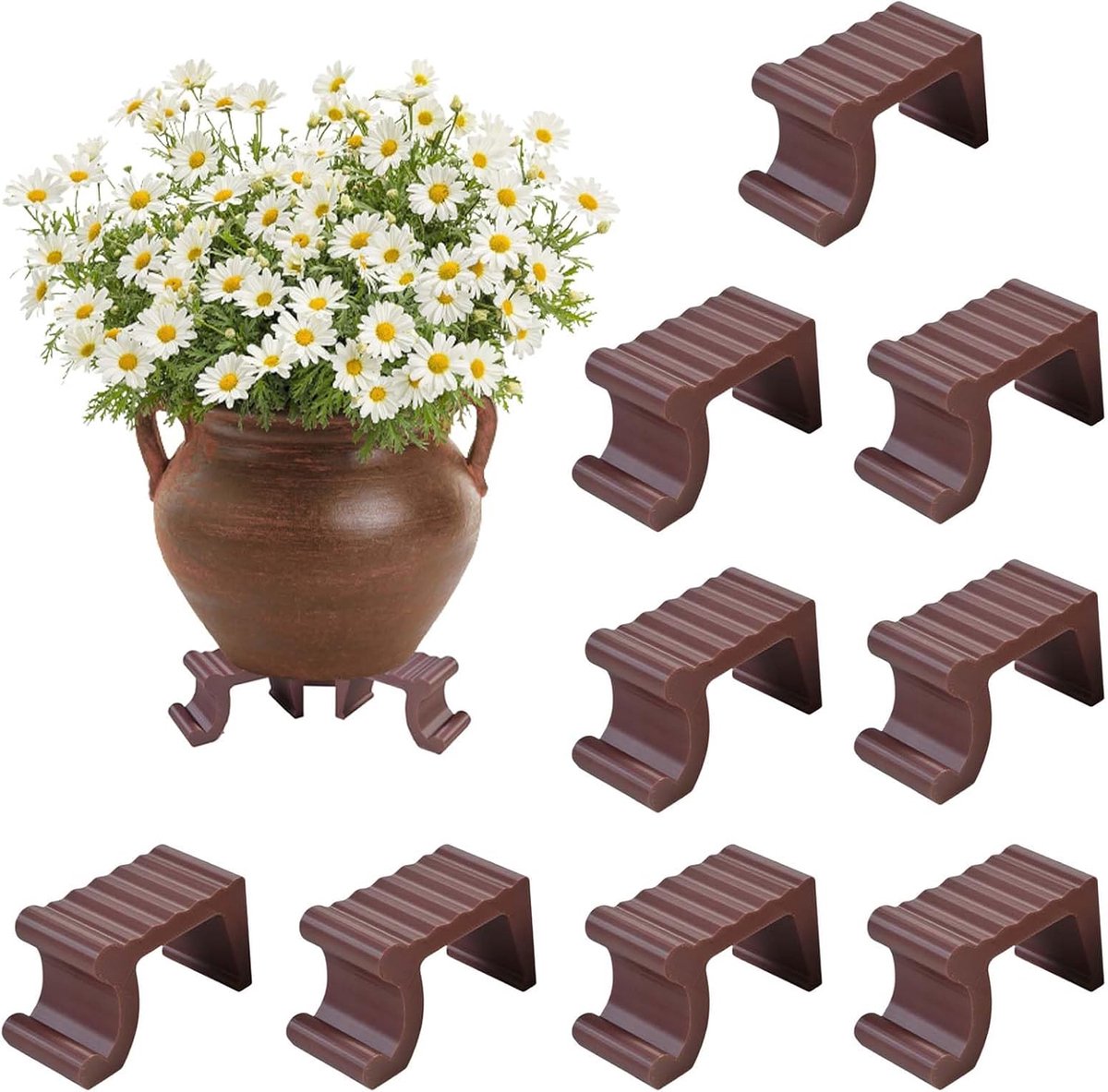 Bruin, 9-delige set, bloempotvoetjes van kunststof
