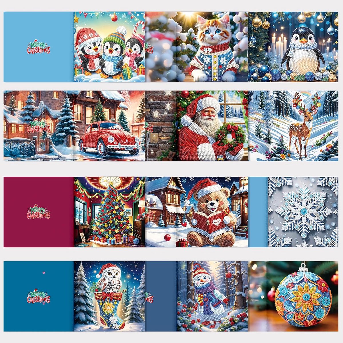 Wenskaarten, doe-het-zelf speciale diamantschilderij-kaartenset, diamantschilderen, stras-kits voor Kerstmis, lerarendag, Moederdag