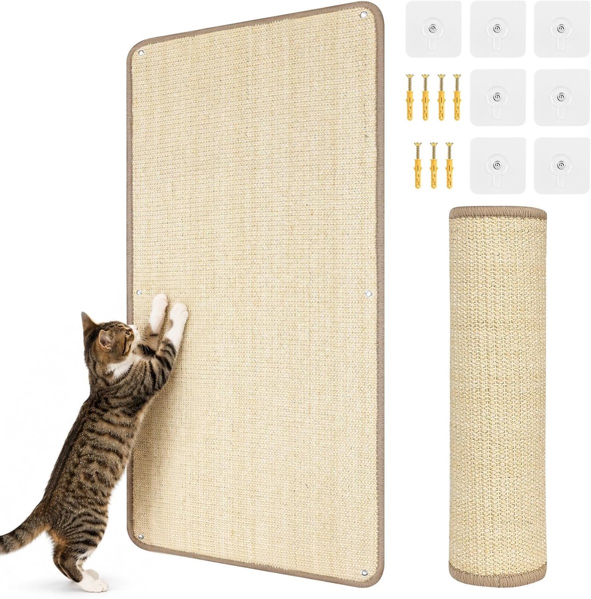 Krabmat voor katten, sisaltapijt, 40 x 100 cm, zelfklevende krasbeschermingsmat, krasbescherming voor bank, meubels en muur, sisal-krabplank voor wandmontage, krabmat voor katten
