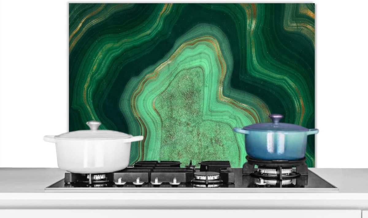 Spatscherm Keuken - 90x60 cm - Goud - Agaat - Marmer - Edelsteen