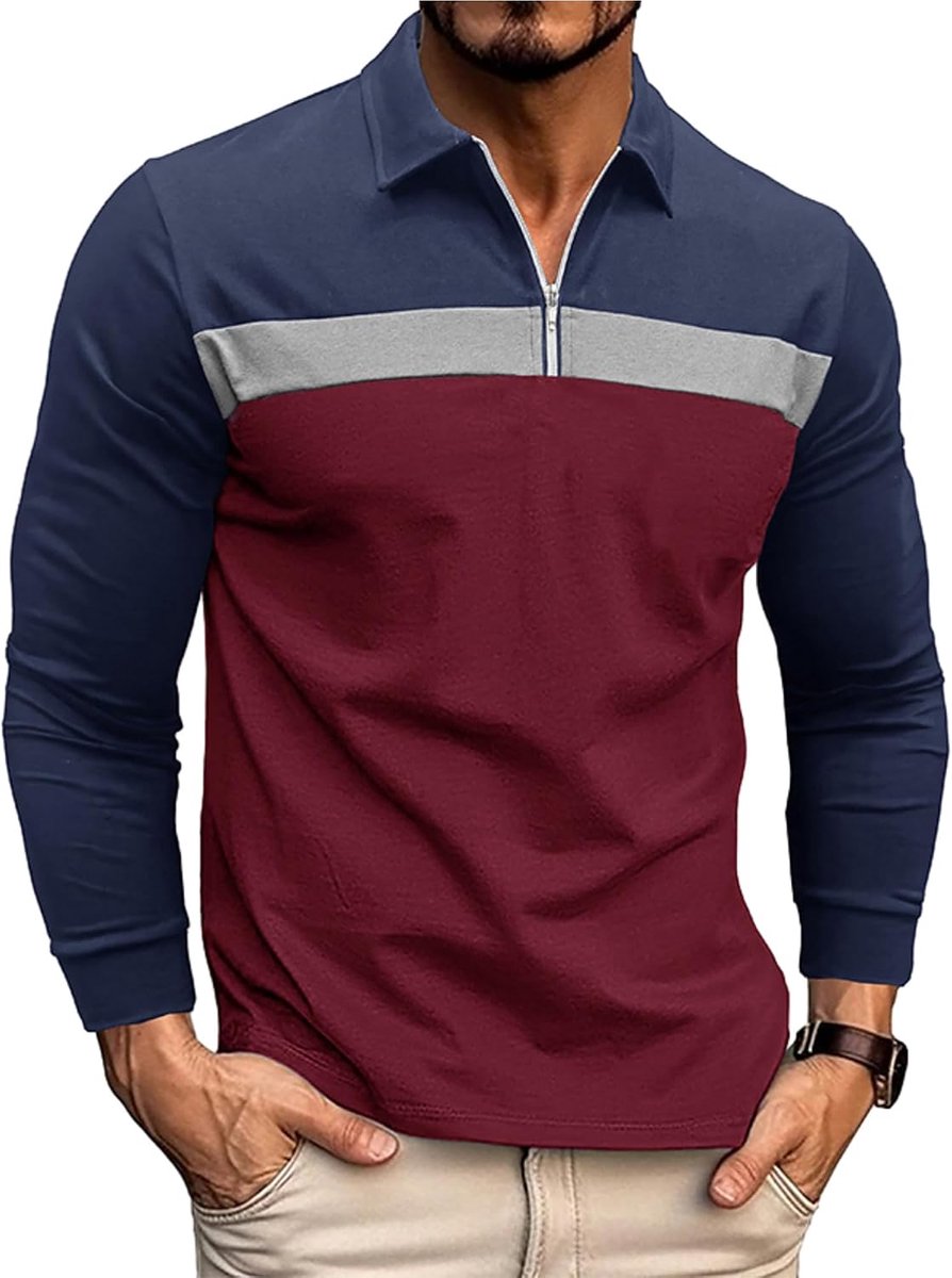 Poloshirts met 1/4 ritssluiting, casual tops met lange mouwen, raglan T-shirt, golfshirt, normale pasvorm, S-3XL