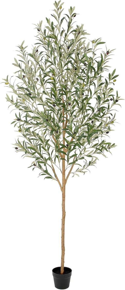 7ft Faux olijfboom met echte houten stam, 213 cm kunstmatige olijfboom met levensechte vruchten en zijden bladeren, nep olijfboom binnen voor woonkamer slaapkamer kantoor decor